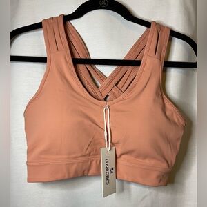 NWT Luvrobes Light Pale Mauve Pink Multi Criss Cross Strap Sports Bra Size M